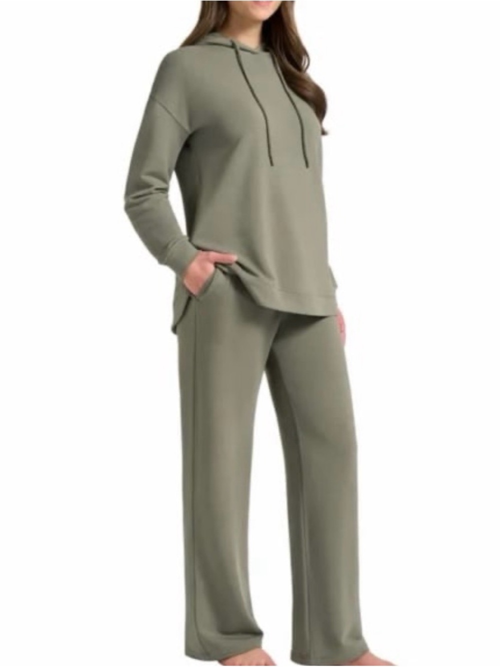 Max & Mia Women's Olive Green Hooded Loungewear Set Medium